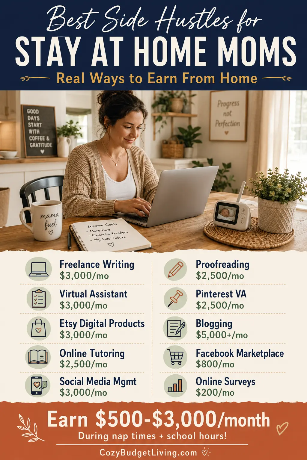 best side hustles for stay at home moms real ways to earn from home - flexible work from home ideas for American moms